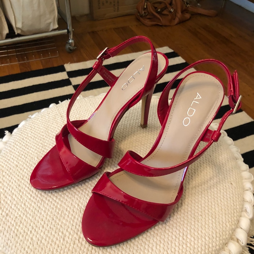 Aldo red strappy sling back heels